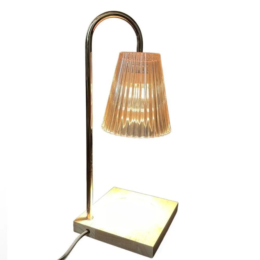 Elegant Candle Warmer Lamp w/Adjustable Brightness Stylish Wood, Metal & Glass - Picture 3 of 13